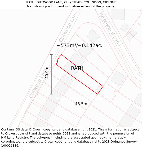 RATH, OUTWOOD LANE, CHIPSTEAD, COULSDON, CR5 3NE: Plot and title map