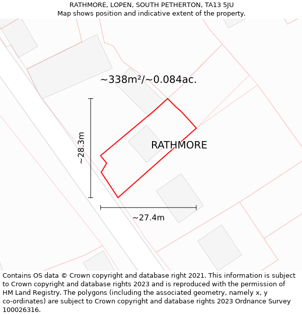 RATHMORE, LOPEN, SOUTH PETHERTON, TA13 5JU: Plot and title map