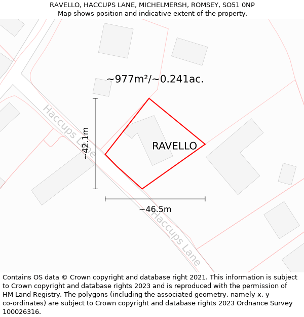 RAVELLO, HACCUPS LANE, MICHELMERSH, ROMSEY, SO51 0NP: Plot and title map