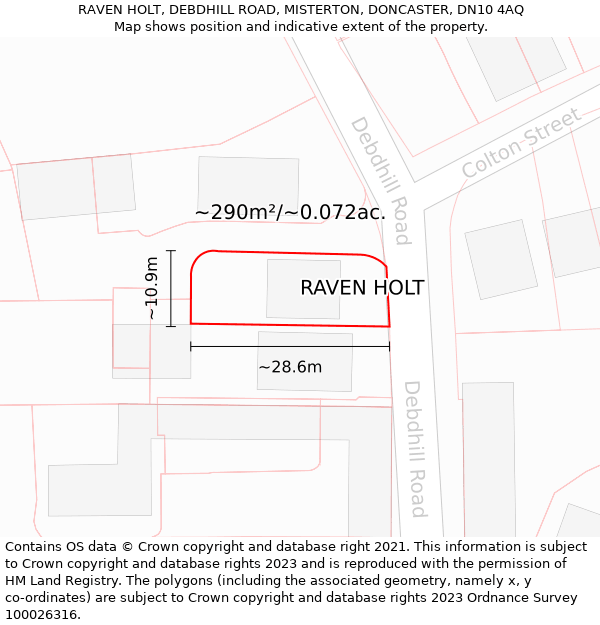 RAVEN HOLT, DEBDHILL ROAD, MISTERTON, DONCASTER, DN10 4AQ: Plot and title map