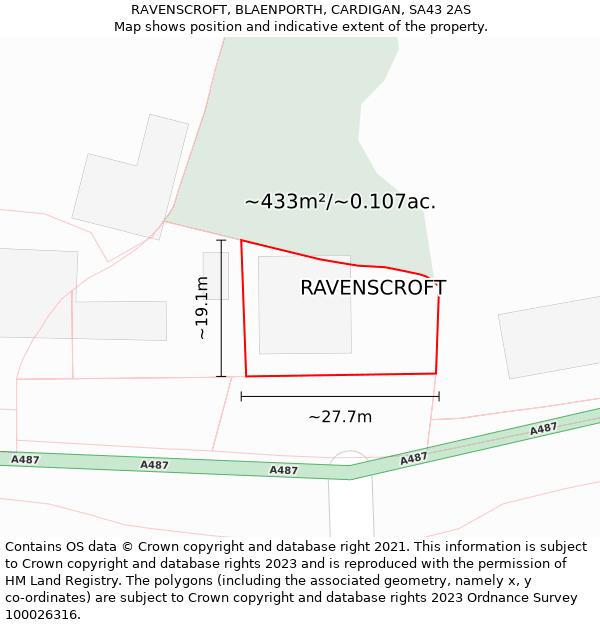 RAVENSCROFT, BLAENPORTH, CARDIGAN, SA43 2AS: Plot and title map