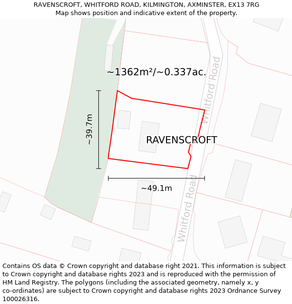 RAVENSCROFT, WHITFORD ROAD, KILMINGTON, AXMINSTER, EX13 7RG: Plot and title map