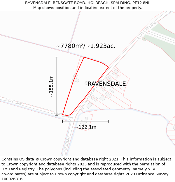 RAVENSDALE, BENSGATE ROAD, HOLBEACH, SPALDING, PE12 8NL: Plot and title map