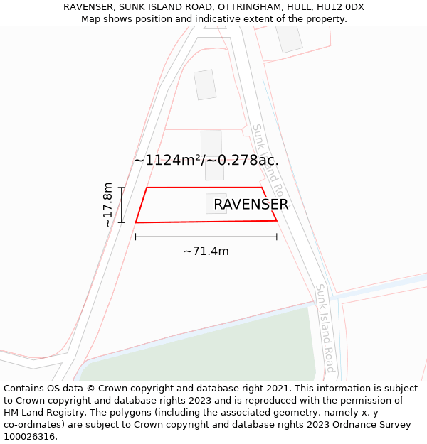 RAVENSER, SUNK ISLAND ROAD, OTTRINGHAM, HULL, HU12 0DX: Plot and title map