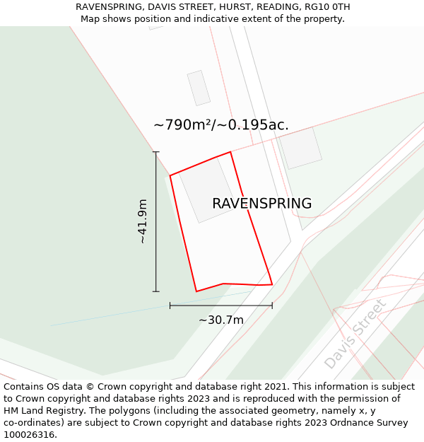 RAVENSPRING, DAVIS STREET, HURST, READING, RG10 0TH: Plot and title map