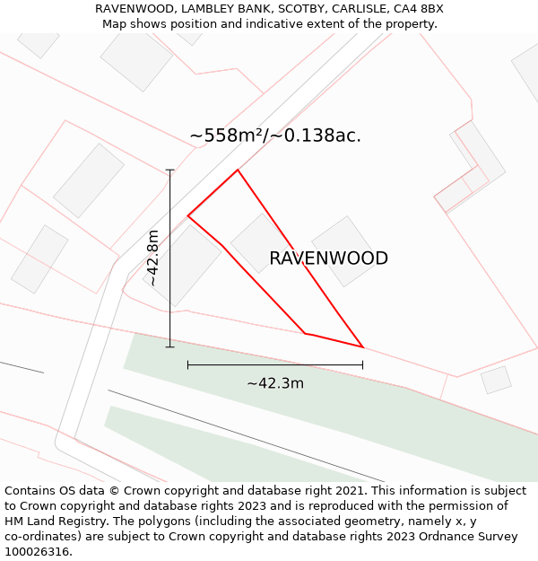 RAVENWOOD, LAMBLEY BANK, SCOTBY, CARLISLE, CA4 8BX: Plot and title map