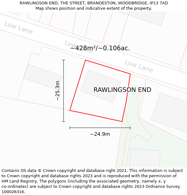 RAWLINGSON END, THE STREET, BRANDESTON, WOODBRIDGE, IP13 7AD: Plot and title map