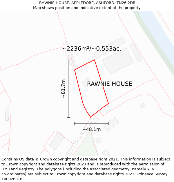 RAWNIE HOUSE, APPLEDORE, ASHFORD, TN26 2DB: Plot and title map