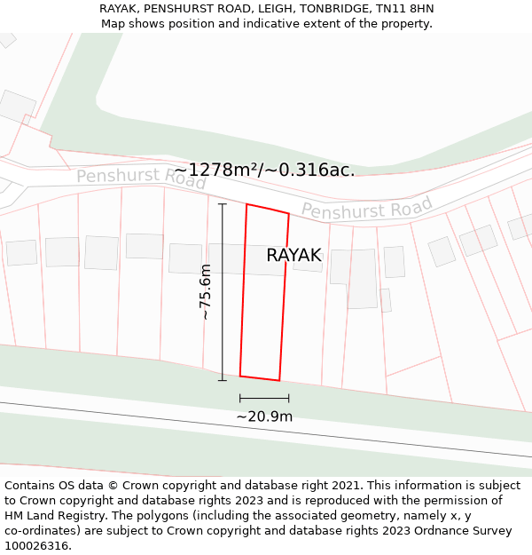 RAYAK, PENSHURST ROAD, LEIGH, TONBRIDGE, TN11 8HN: Plot and title map