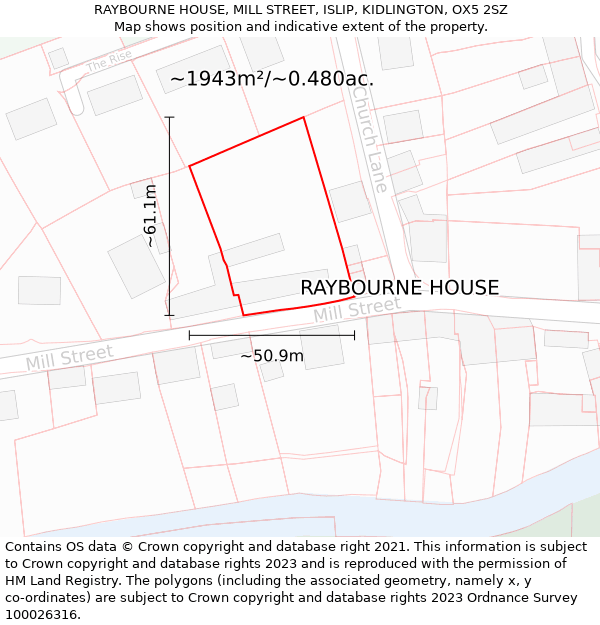 RAYBOURNE HOUSE, MILL STREET, ISLIP, KIDLINGTON, OX5 2SZ: Plot and title map
