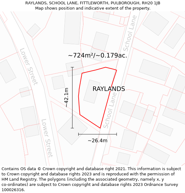 RAYLANDS, SCHOOL LANE, FITTLEWORTH, PULBOROUGH, RH20 1JB: Plot and title map