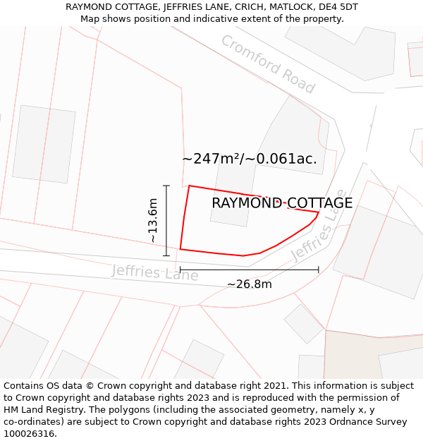 RAYMOND COTTAGE, JEFFRIES LANE, CRICH, MATLOCK, DE4 5DT: Plot and title map