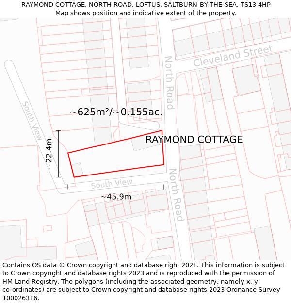 RAYMOND COTTAGE, NORTH ROAD, LOFTUS, SALTBURN-BY-THE-SEA, TS13 4HP: Plot and title map