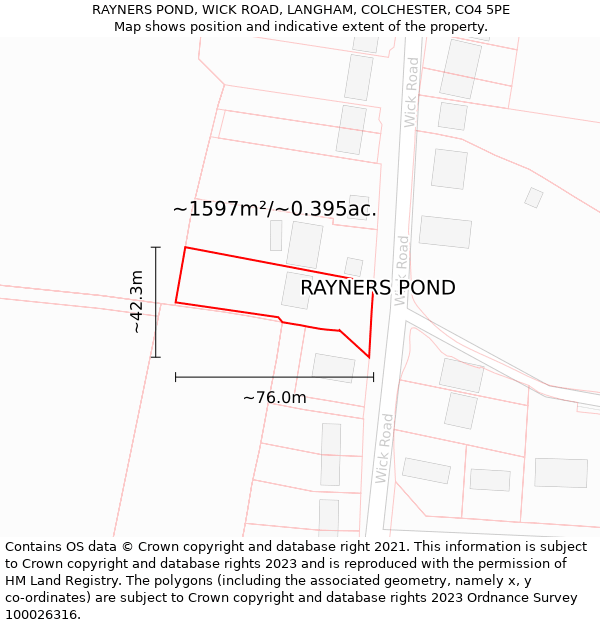 RAYNERS POND, WICK ROAD, LANGHAM, COLCHESTER, CO4 5PE: Plot and title map