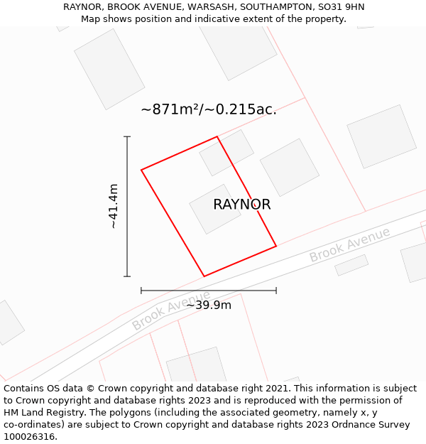 RAYNOR, BROOK AVENUE, WARSASH, SOUTHAMPTON, SO31 9HN: Plot and title map