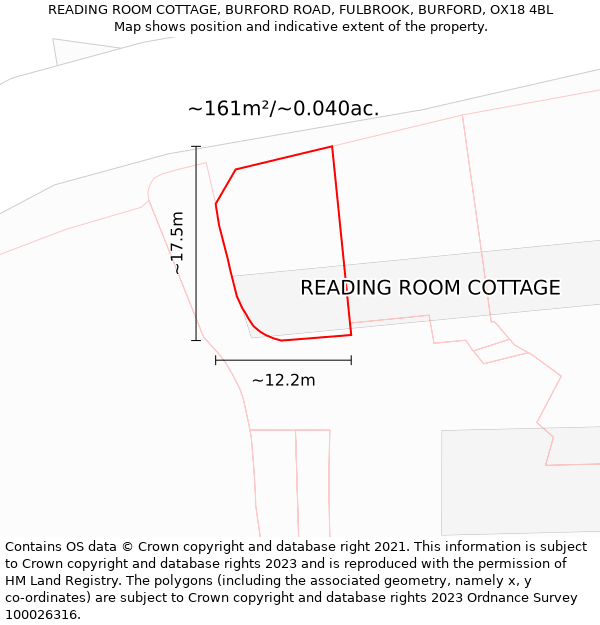 READING ROOM COTTAGE, BURFORD ROAD, FULBROOK, BURFORD, OX18 4BL: Plot and title map