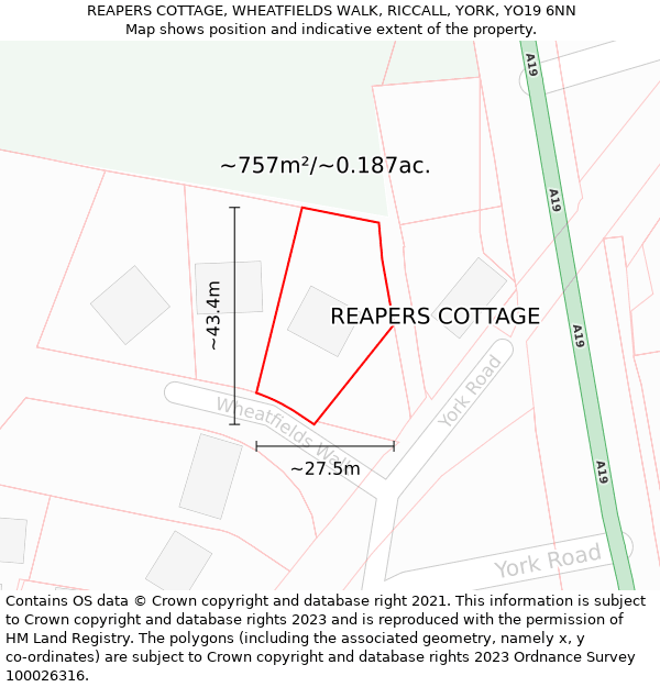 REAPERS COTTAGE, WHEATFIELDS WALK, RICCALL, YORK, YO19 6NN: Plot and title map