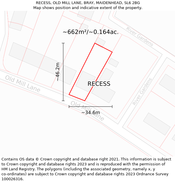 RECESS, OLD MILL LANE, BRAY, MAIDENHEAD, SL6 2BG: Plot and title map