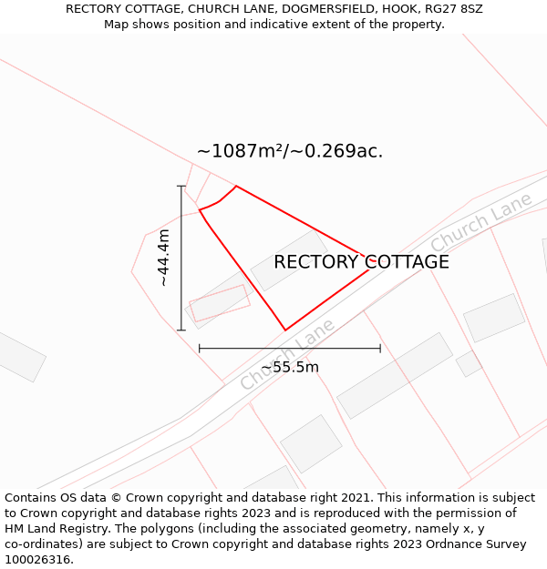 RECTORY COTTAGE, CHURCH LANE, DOGMERSFIELD, HOOK, RG27 8SZ: Plot and title map