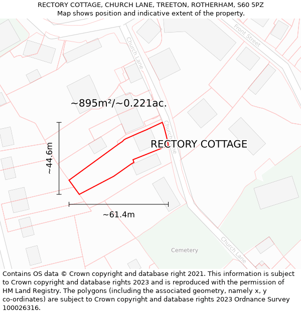 RECTORY COTTAGE, CHURCH LANE, TREETON, ROTHERHAM, S60 5PZ: Plot and title map