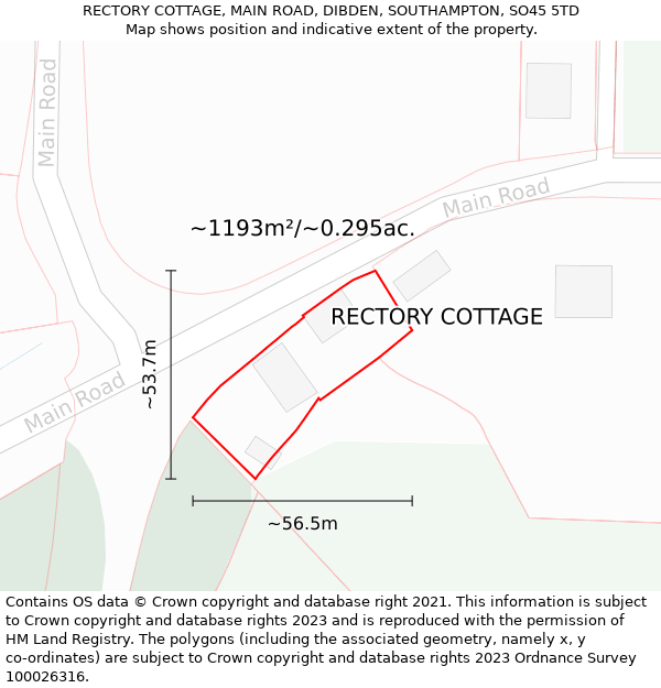 RECTORY COTTAGE, MAIN ROAD, DIBDEN, SOUTHAMPTON, SO45 5TD: Plot and title map