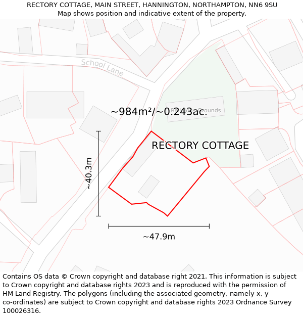 RECTORY COTTAGE, MAIN STREET, HANNINGTON, NORTHAMPTON, NN6 9SU: Plot and title map