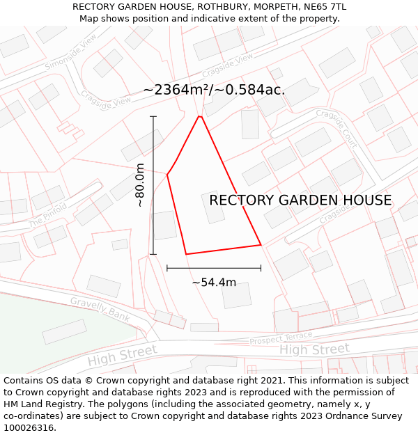 RECTORY GARDEN HOUSE, ROTHBURY, MORPETH, NE65 7TL: Plot and title map