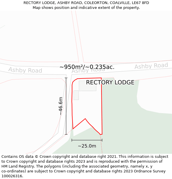 RECTORY LODGE, ASHBY ROAD, COLEORTON, COALVILLE, LE67 8FD: Plot and title map