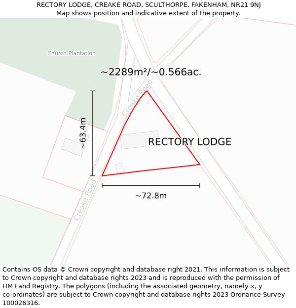 RECTORY LODGE, CREAKE ROAD, SCULTHORPE, FAKENHAM, NR21 9NJ: Plot and title map