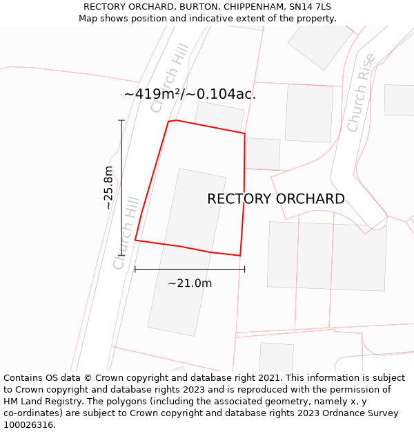 RECTORY ORCHARD, BURTON, CHIPPENHAM, SN14 7LS: Plot and title map