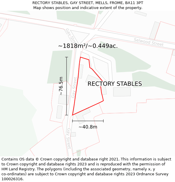 RECTORY STABLES, GAY STREET, MELLS, FROME, BA11 3PT: Plot and title map