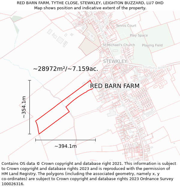 RED BARN FARM, TYTHE CLOSE, STEWKLEY, LEIGHTON BUZZARD, LU7 0HD: Plot and title map