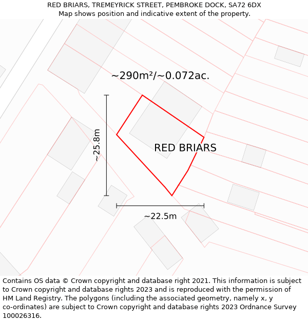 RED BRIARS, TREMEYRICK STREET, PEMBROKE DOCK, SA72 6DX: Plot and title map