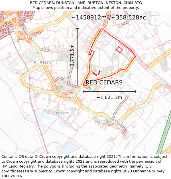 RED CEDARS, DUNSTAN LANE, BURTON, NESTON, CH64 8TG: Plot and title map