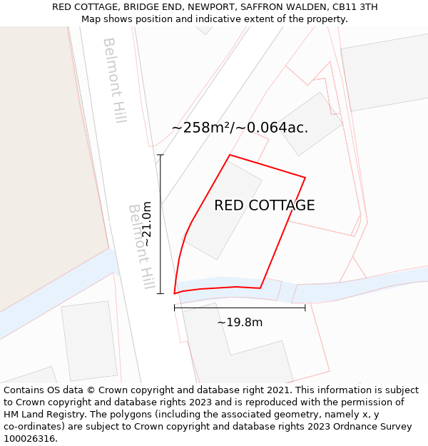 RED COTTAGE, BRIDGE END, NEWPORT, SAFFRON WALDEN, CB11 3TH: Plot and title map