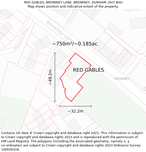 RED GABLES, BROWNEY LANE, BROWNEY, DURHAM, DH7 8HU: Plot and title map