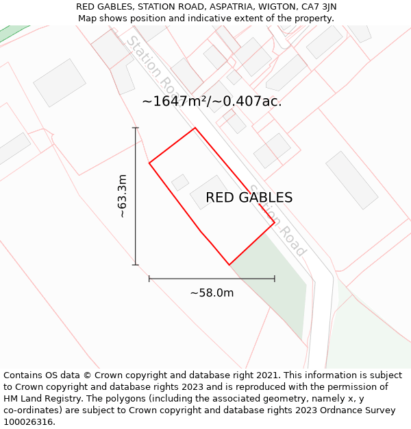 RED GABLES, STATION ROAD, ASPATRIA, WIGTON, CA7 3JN: Plot and title map
