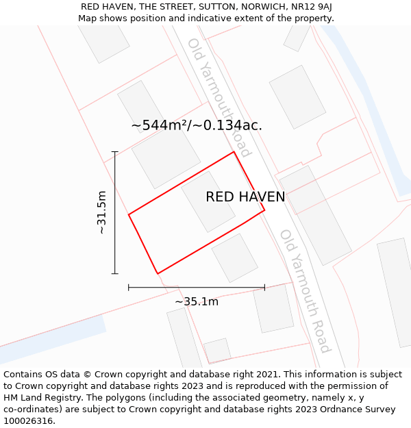 RED HAVEN, THE STREET, SUTTON, NORWICH, NR12 9AJ: Plot and title map