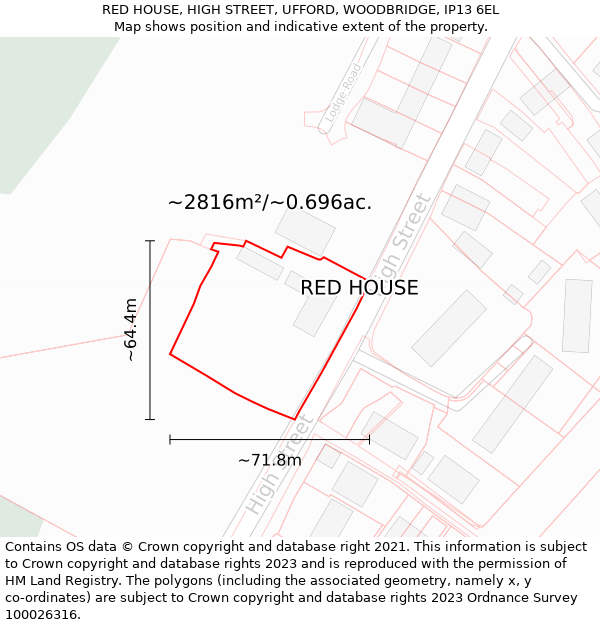 RED HOUSE, HIGH STREET, UFFORD, WOODBRIDGE, IP13 6EL: Plot and title map