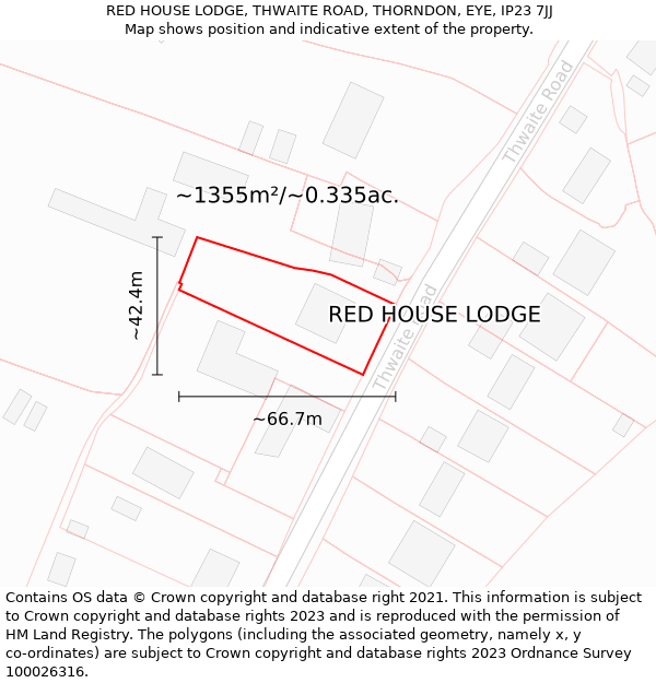 RED HOUSE LODGE, THWAITE ROAD, THORNDON, EYE, IP23 7JJ: Plot and title map