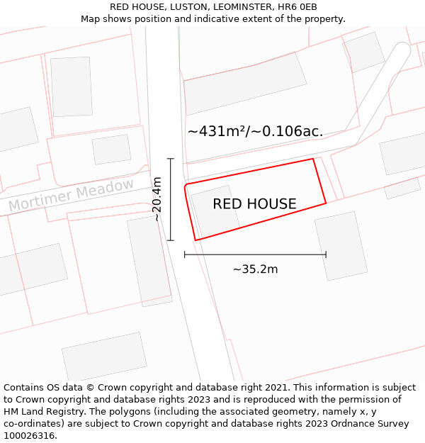 RED HOUSE, LUSTON, LEOMINSTER, HR6 0EB: Plot and title map