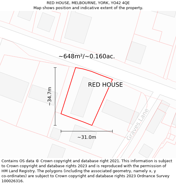 RED HOUSE, MELBOURNE, YORK, YO42 4QE: Plot and title map