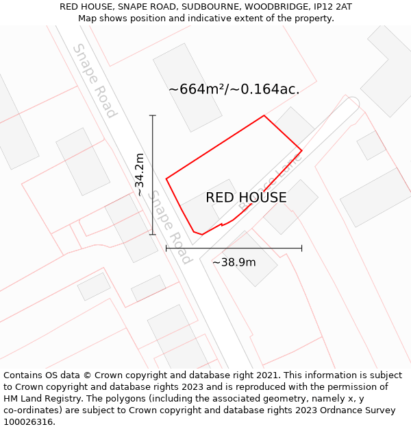 RED HOUSE, SNAPE ROAD, SUDBOURNE, WOODBRIDGE, IP12 2AT: Plot and title map