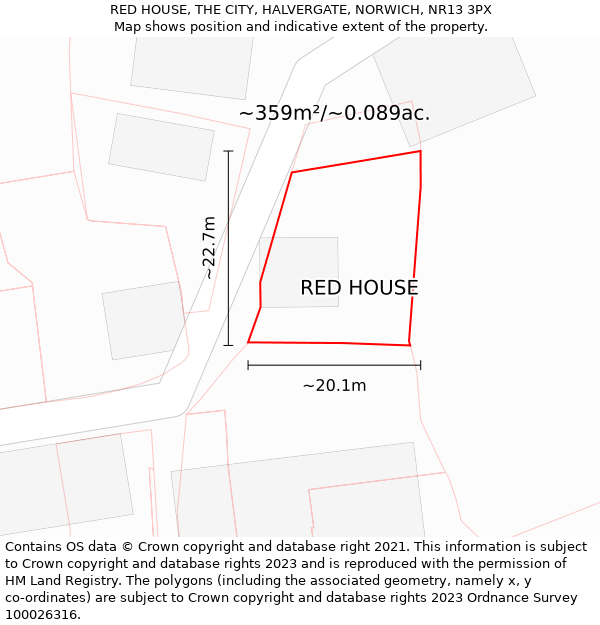 RED HOUSE, THE CITY, HALVERGATE, NORWICH, NR13 3PX: Plot and title map