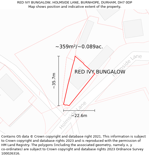 RED IVY BUNGALOW, HOLMSIDE LANE, BURNHOPE, DURHAM, DH7 0DP: Plot and title map