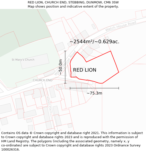 RED LION, CHURCH END, STEBBING, DUNMOW, CM6 3SW: Plot and title map