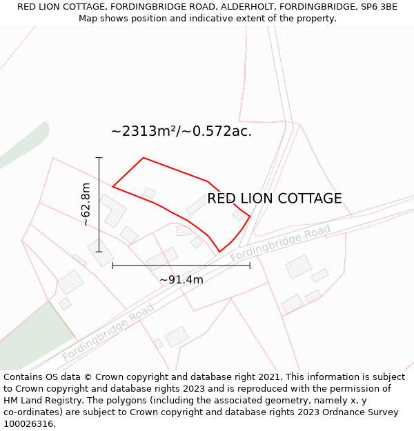 RED LION COTTAGE, FORDINGBRIDGE ROAD, ALDERHOLT, FORDINGBRIDGE, SP6 3BE: Plot and title map