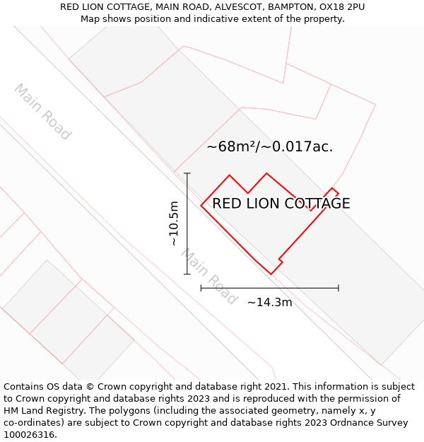 RED LION COTTAGE, MAIN ROAD, ALVESCOT, BAMPTON, OX18 2PU: Plot and title map