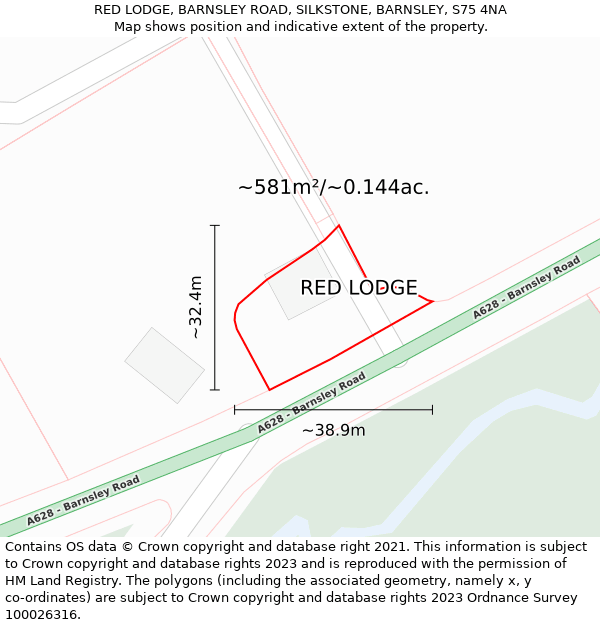 RED LODGE, BARNSLEY ROAD, SILKSTONE, BARNSLEY, S75 4NA: Plot and title map