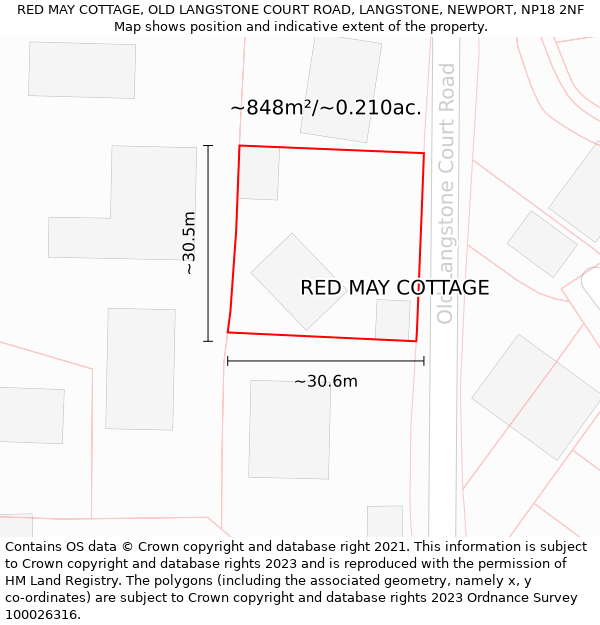 RED MAY COTTAGE, OLD LANGSTONE COURT ROAD, LANGSTONE, NEWPORT, NP18 2NF: Plot and title map